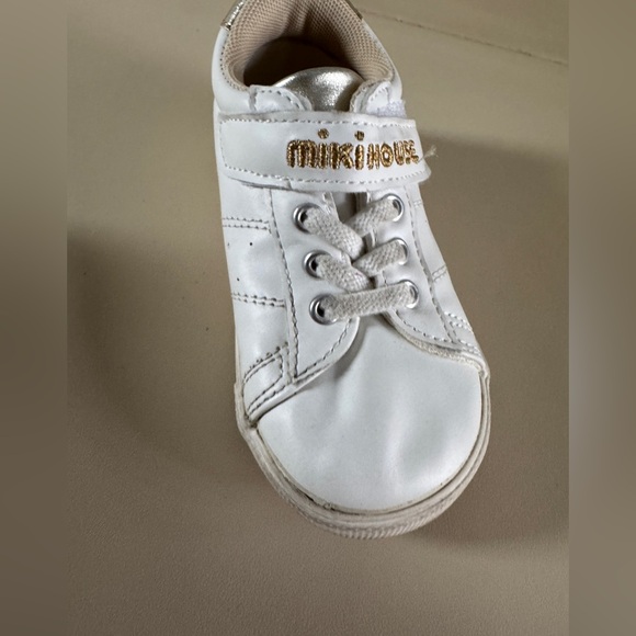 Miki House White & Gold Toddler Sneakers - Picture 11 of 12